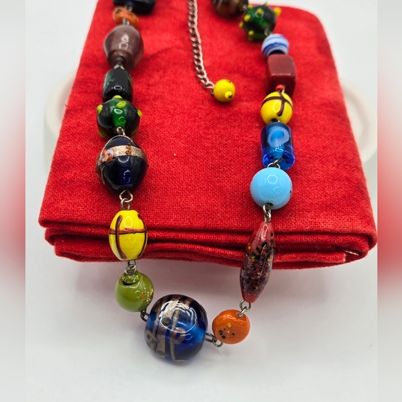 Vintage Chunky Art Glass Bead Necklace - Picture 1 of 9